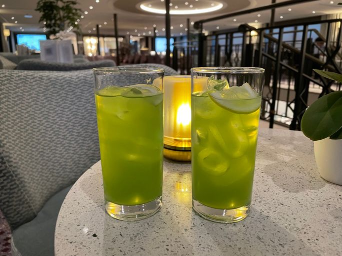A basil-flavored cocktail of the day in the lounge on Riviera Radiance