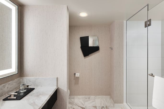 A bathroom in a king room at the MGM Grand Hotel & Casino. MGM resorts international, MGM grand hotel & casino