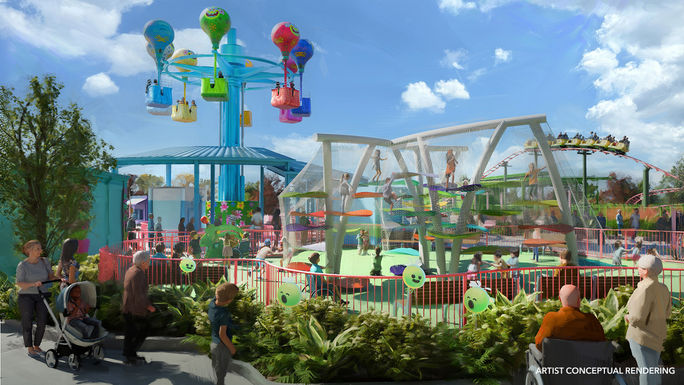 A rendering of DreamWorks' TrollsFest at the upcoming Universal Kids Resort in Texas. A rendering of DreamWorks' TrollsFest at the upcoming Universal Kids Resort in Texas.