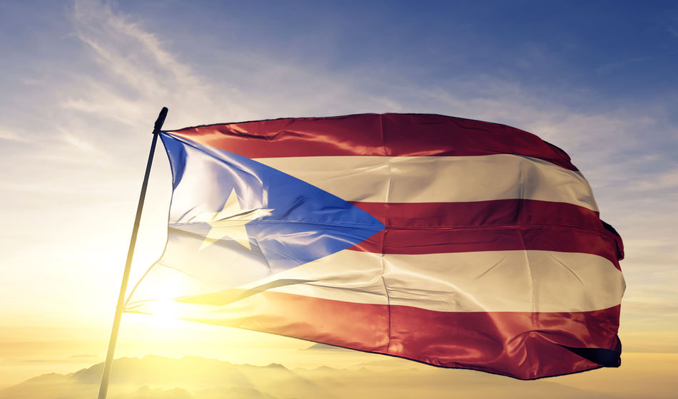 Puerto Rico, flag, sunset