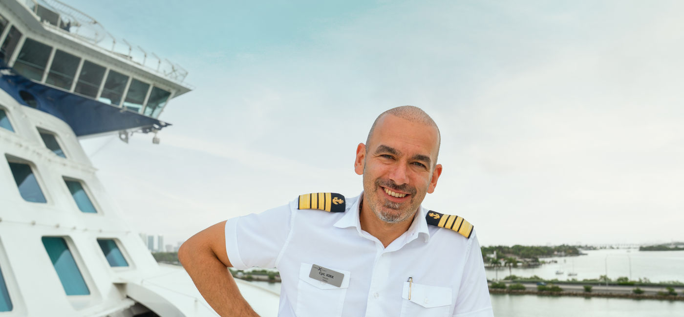 Image: Captain Kyriakos “Kirk” Matragkas, also known as Captain Kirk, will lead Celebrity Xcel (Photo Credit: Celebrity Cruises)