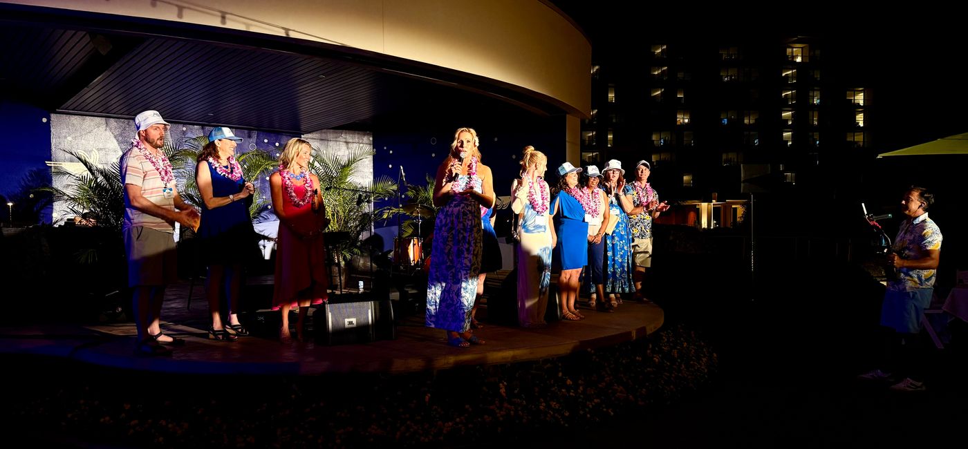 Image: Jacki Marks speaks at the relaunch of Blue Sky Tours at the Hyatt Regency Maui Resort & Spa (Photo Credit: Janeen Christoff)