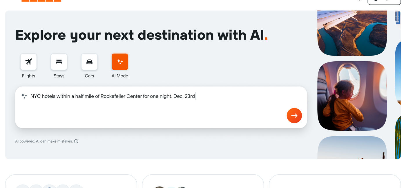 Image: KAYAK has just unveiled a new feature called "AI Mode” on its platform that allows users to plan trips with “natural-language search.” (Photo Credit: Courtesy KAYAK)