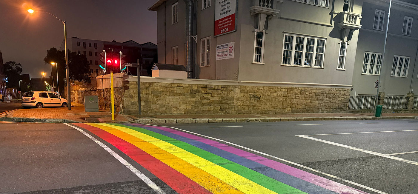 Image: Rainbow crosswalk in Cape Town's De Waterkant neighborhood. (Photo Credit: Photo by Paul J. Heney.)