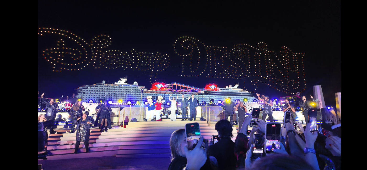 Image: Susan Egan christens the Disney Destiny cruise ship (Photo Credit: Eric Bowman)