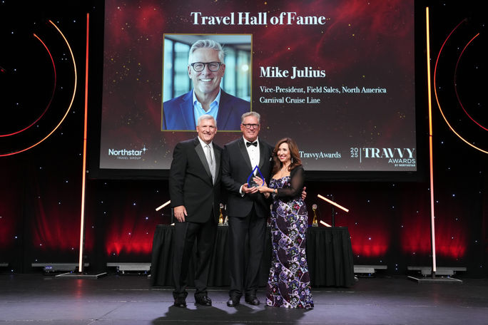 Mike Julius is welcomed into the Travel Hall of Fame at the 2025 Travvy Awards Mike Julius is welcomed into the Travel Hall of Fame at the 2025 Travvy Awards