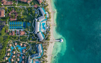 Aerial view of pickleball courts at Sandals South Coast, White House, Jamaica.