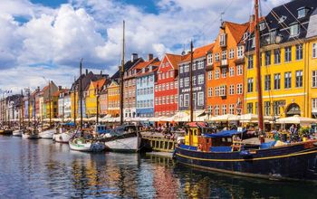 The historic waterfront district of Nyhavn in Copenhagen, Denmark.