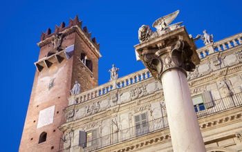 Exterior view of the Palazzo Maffei museum in Verona, Italy.