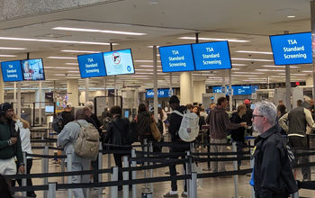 TSA security line, travel, travelers, crowd